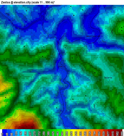 Zestoa elevation map