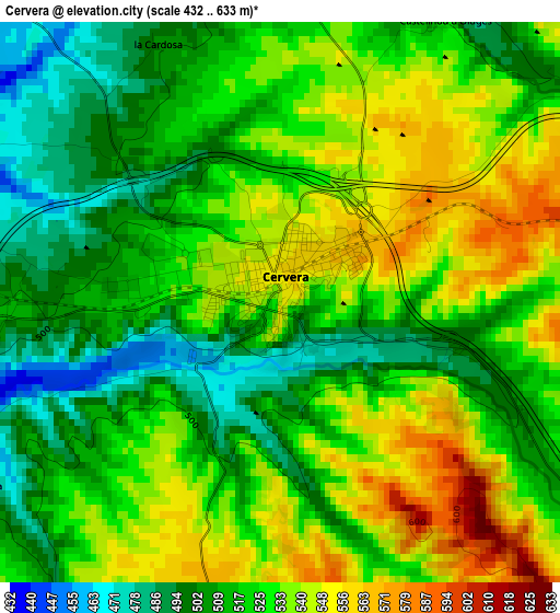 Cervera elevation map