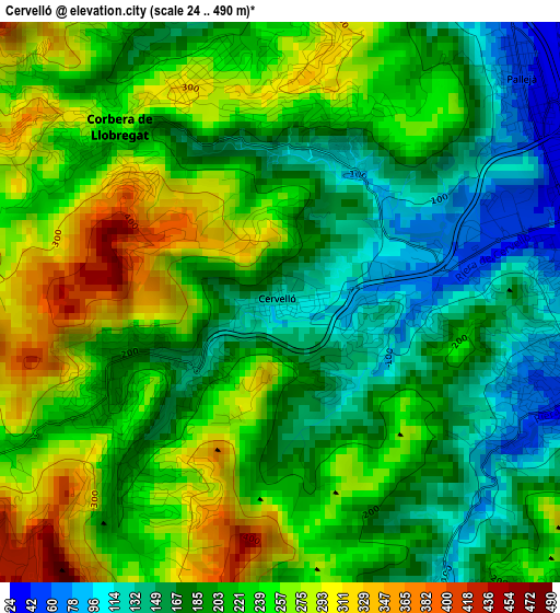 Cervelló elevation map