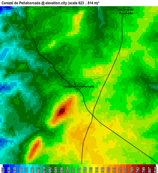 Cerezal de Peñahorcada elevation map