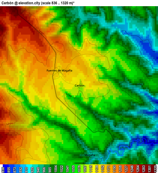 Cerbón elevation map