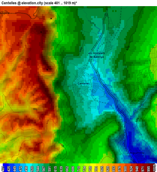 Centelles elevation map