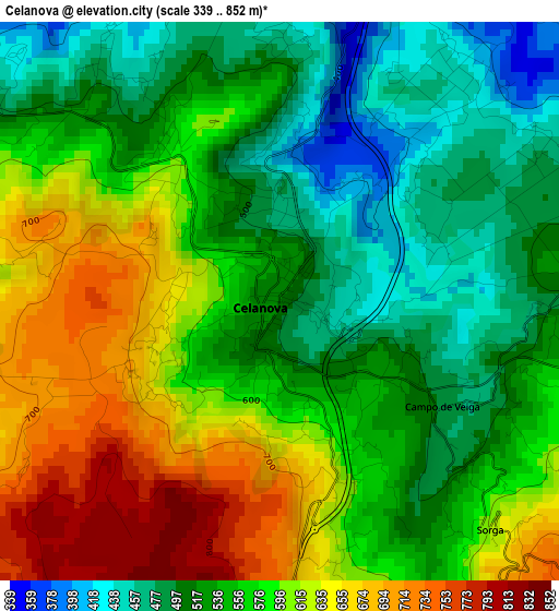 Celanova elevation map