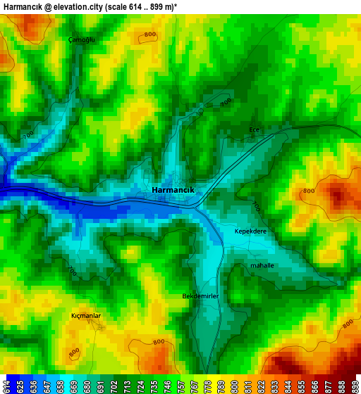 Harmancık elevation map