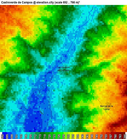 Castroverde de Campos elevation map