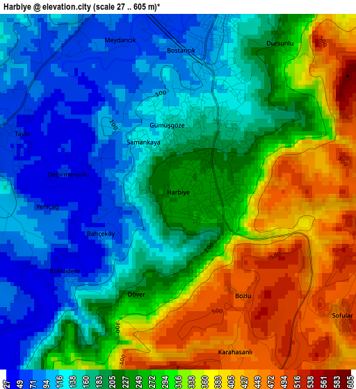 Harbiye elevation map