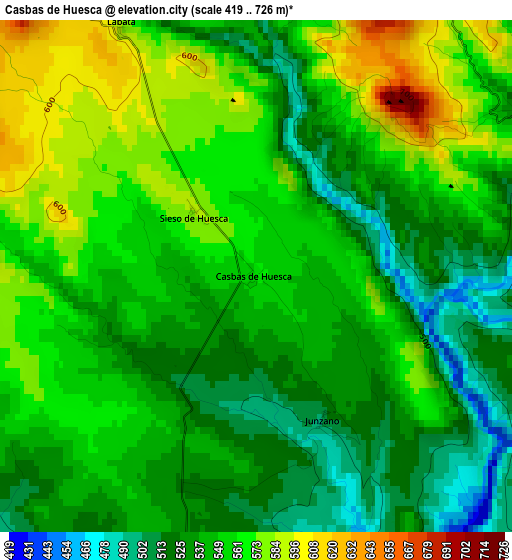 Casbas de Huesca elevation map