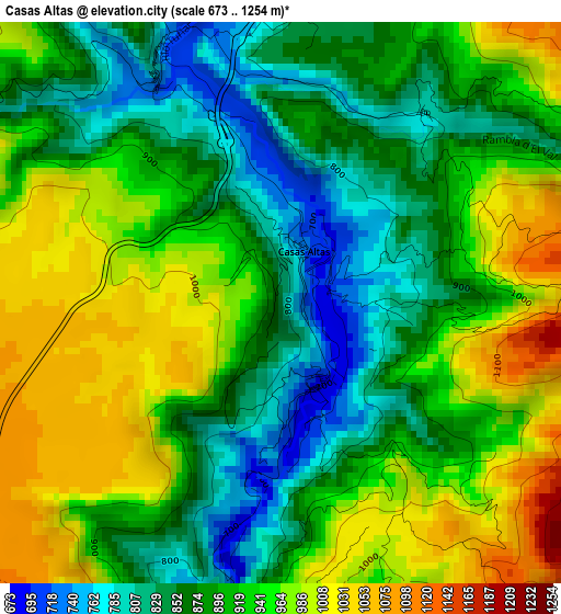 Casas Altas elevation map