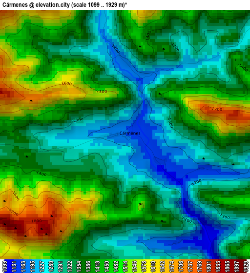 Cármenes elevation map