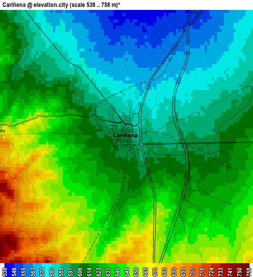 Cariñena elevation map