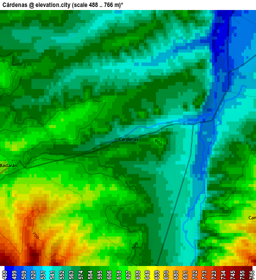 Cárdenas elevation map