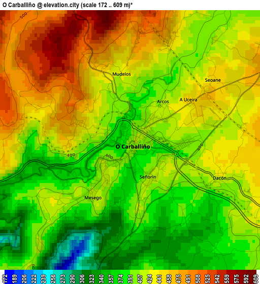 O Carballiño elevation map