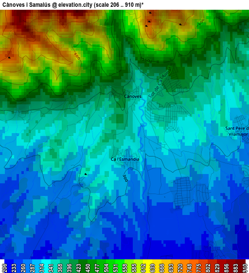 Cànoves i Samalús elevation map