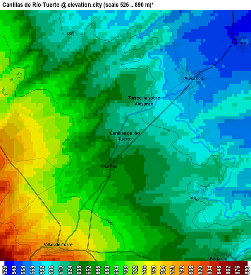 Canillas de Río Tuerto elevation map