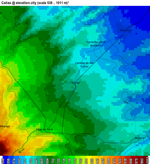 Cañas elevation map