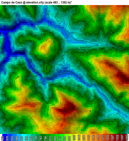 Campo de Caso elevation map