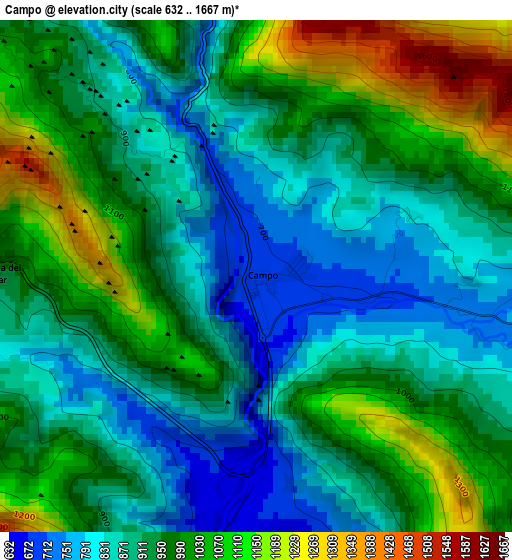 Campo elevation map