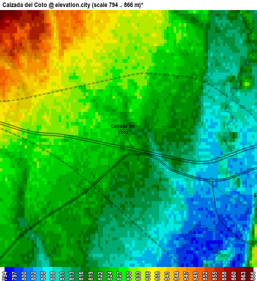 Calzada del Coto elevation map