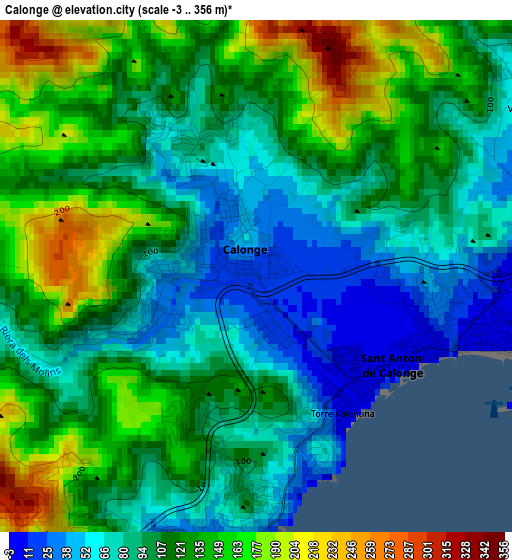 Calonge elevation map