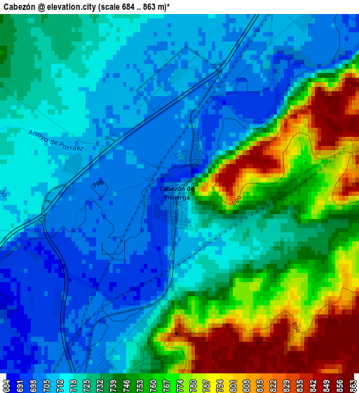 Cabezón elevation map
