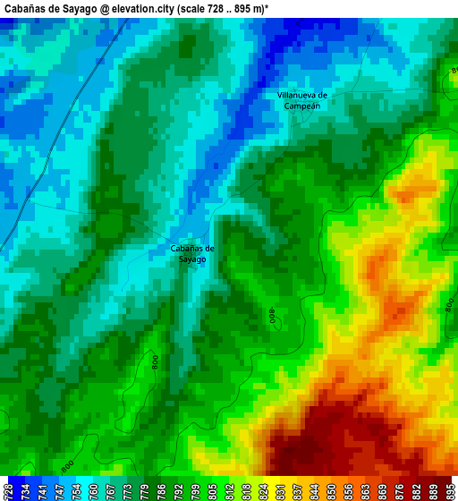 Cabañas de Sayago elevation map