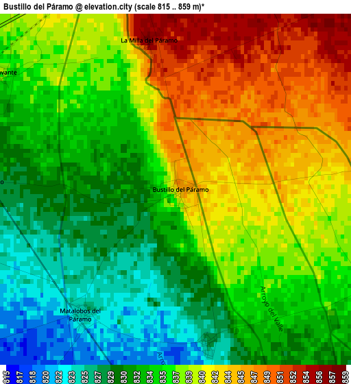 Bustillo del Páramo elevation map