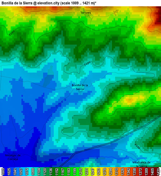 Bonilla de la Sierra elevation map