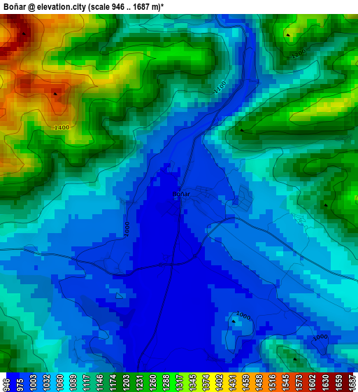 Boñar elevation map