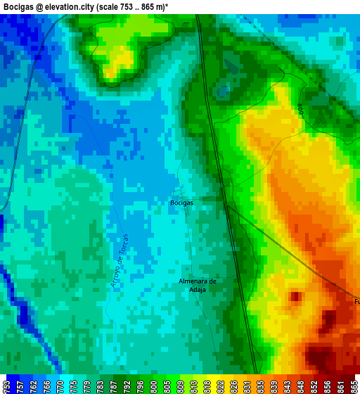 Bocigas elevation map