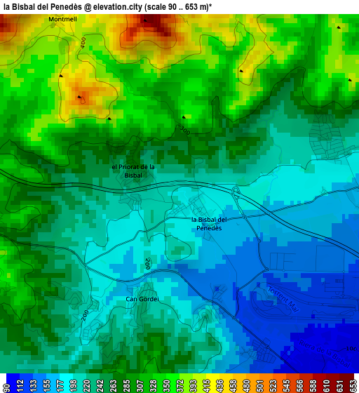 la Bisbal del Penedès elevation map