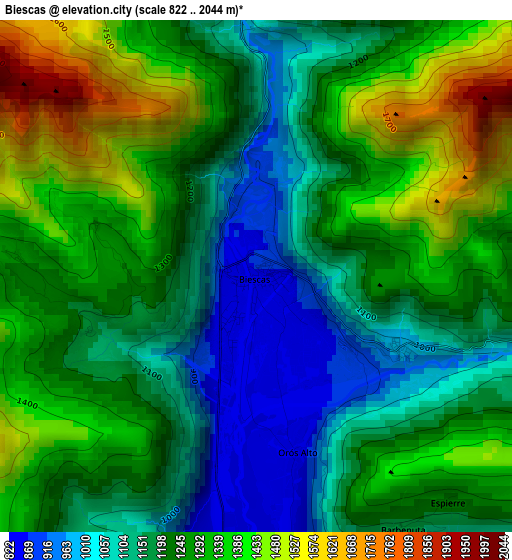 Biescas elevation map