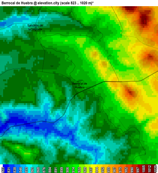 Berrocal de Huebra elevation map