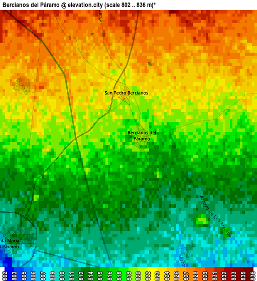 Bercianos del Páramo elevation map