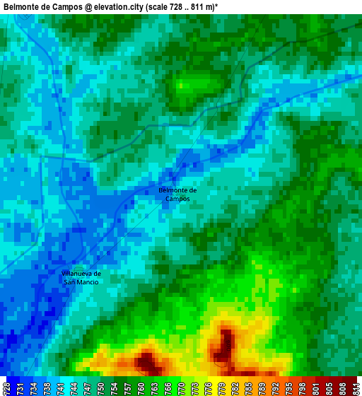 Belmonte de Campos elevation map