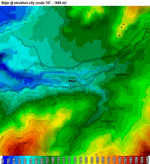 Béjar elevation map