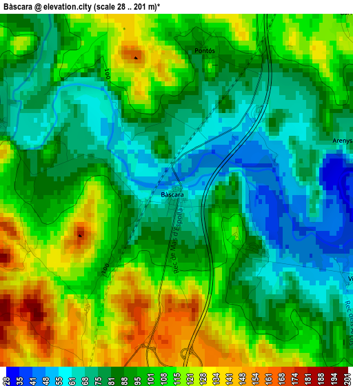 Bàscara elevation map