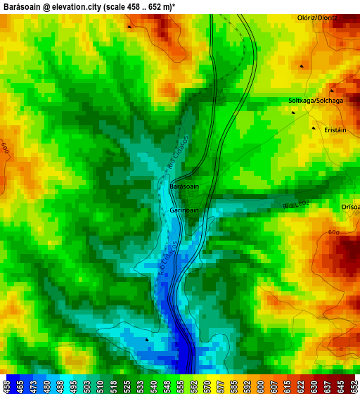 Barásoain elevation map