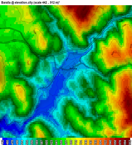 Baralla elevation map