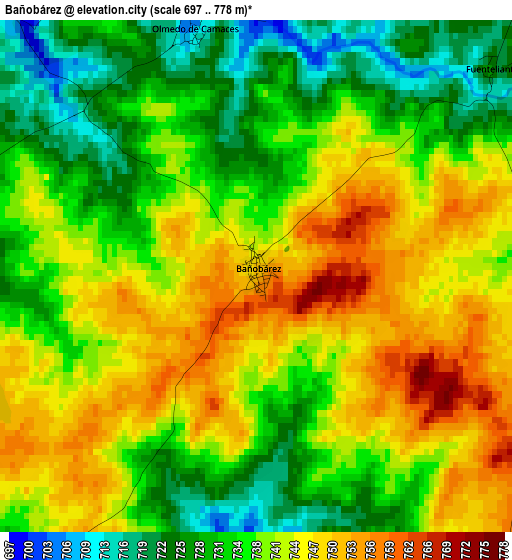 Bañobárez elevation map