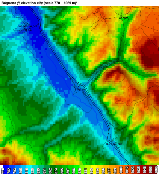 Báguena elevation map