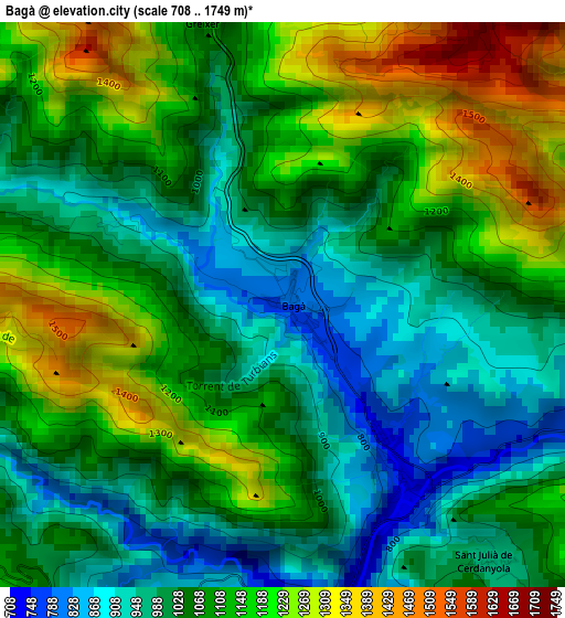 Bagà elevation map