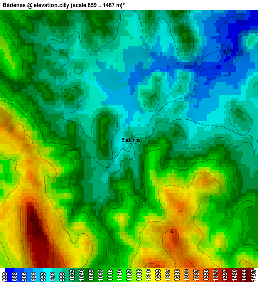 Bádenas elevation map