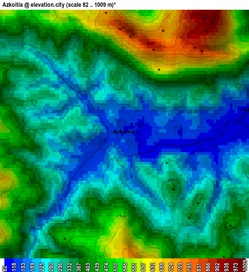 Azkoitia elevation map