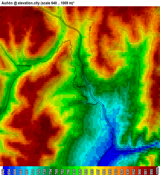 Auñón elevation map