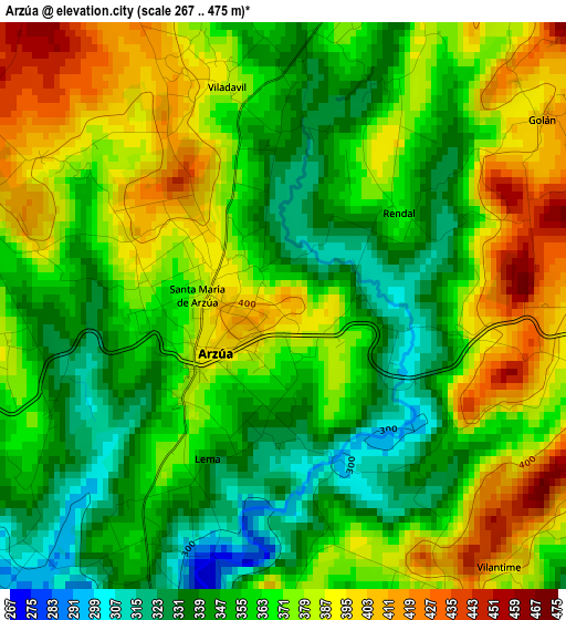 Arzúa elevation map