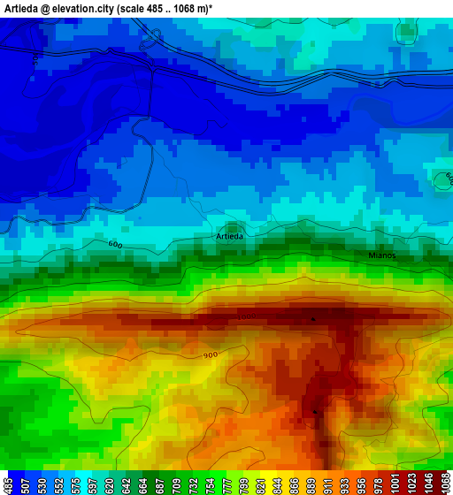 Artieda elevation map