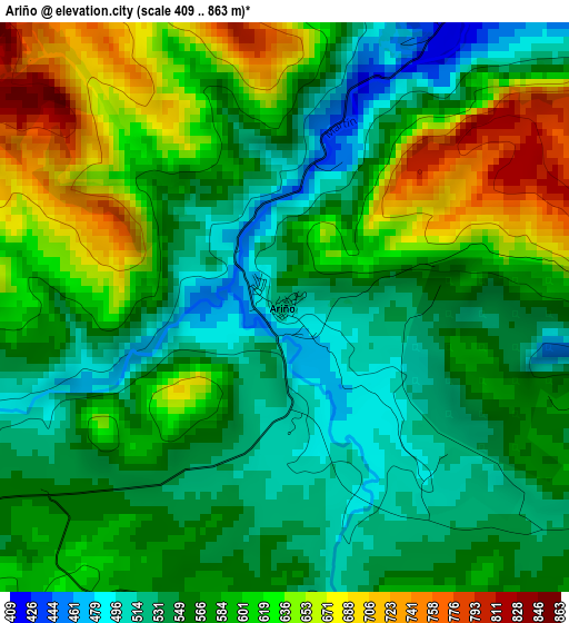 Ariño elevation map