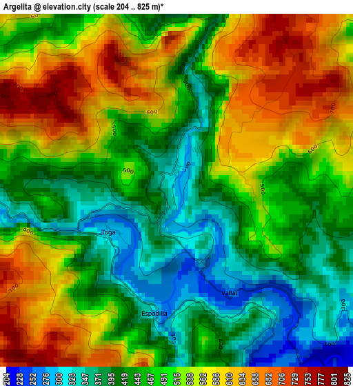 Argelita elevation map