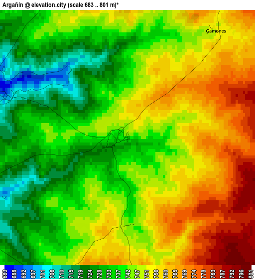 Argañín elevation map