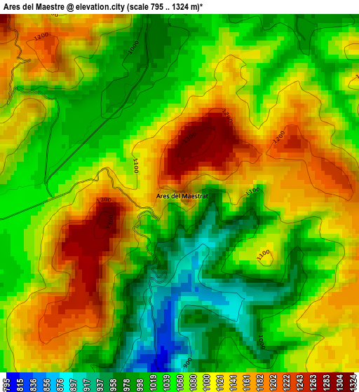 Ares del Maestre elevation map